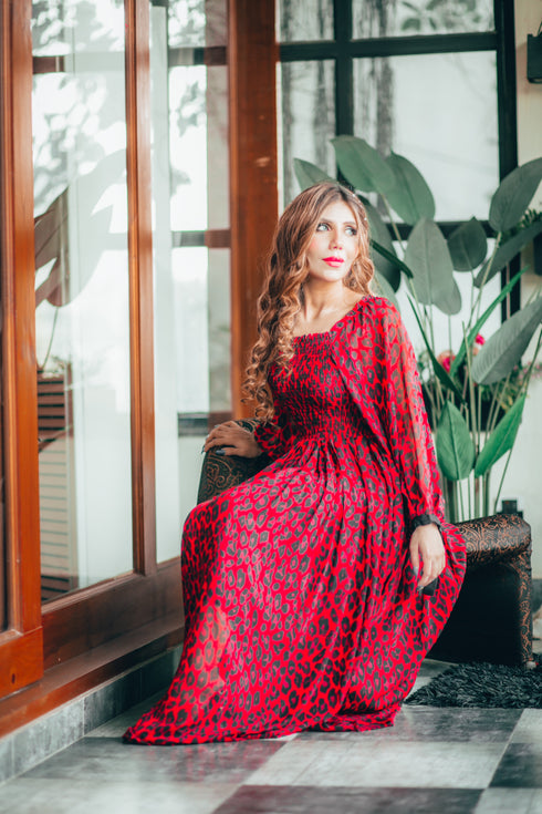 Red Leopard Smokey Dress